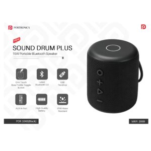 Portronics SoundDrum Plus 15 W Bluetooth Speaker (Black, Stereo Channel) - POR 1040
